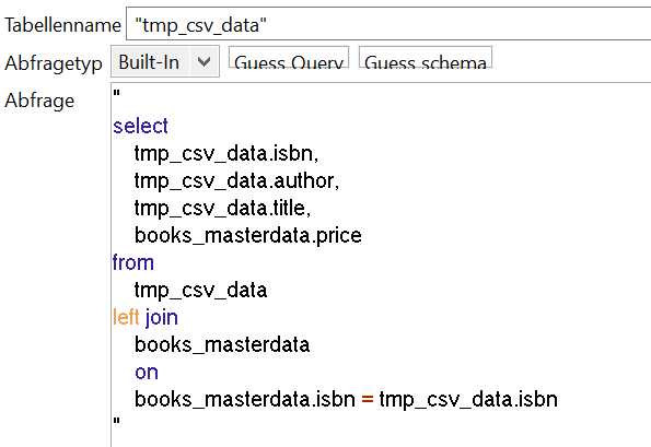 Select Query aus der temporären Tabelle mit left join mit der masterdata Tabelle